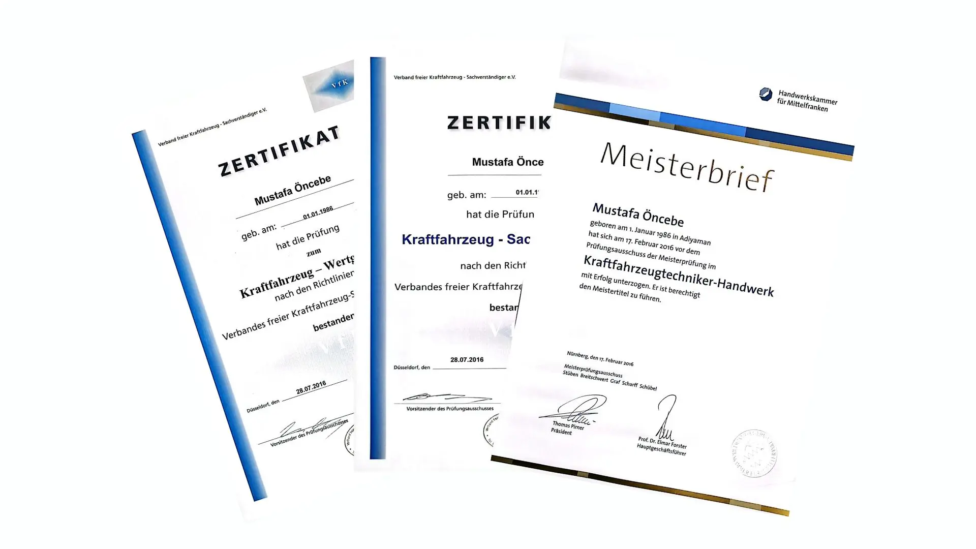 Zertifikate von Kfz-Gutachter Fürth